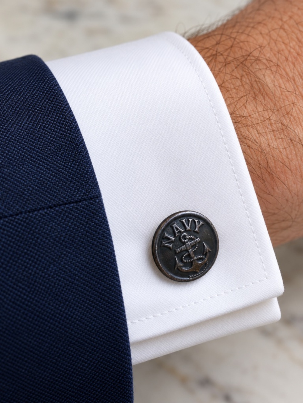 Mid Century U.S. Navy Button Cufflinks Gold Tone Backs